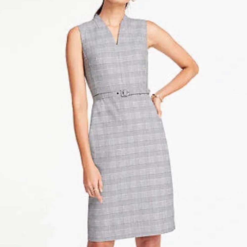 Ann Taylor Belted Sleeveless Dress in Glen Plaid, size 0